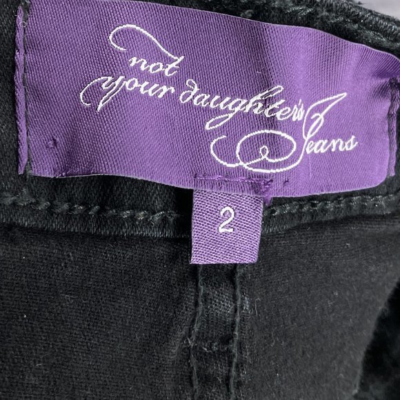 NYDJ Size 2 Black Rhinestone Embellished Back Pockets Stretch Straight Leg Jeans - Picture 3 of 5